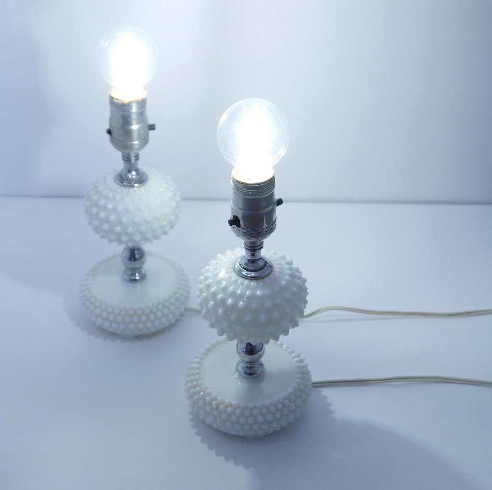 Milk Glass Hobnail Table Lamp Vintage Bedroom Lamp